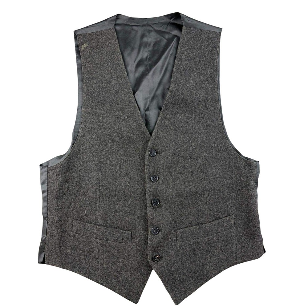 Y2K Emporio Armani Vest Men 17.5 Inch Pit to Pit Gray‎ Wool Pockets Button Front
